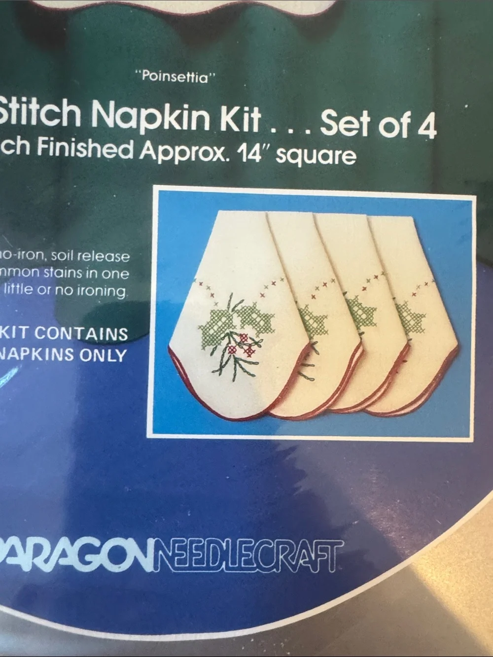 The Christmas Collection Poinsettia Cross Stitch Napkin Kit - White